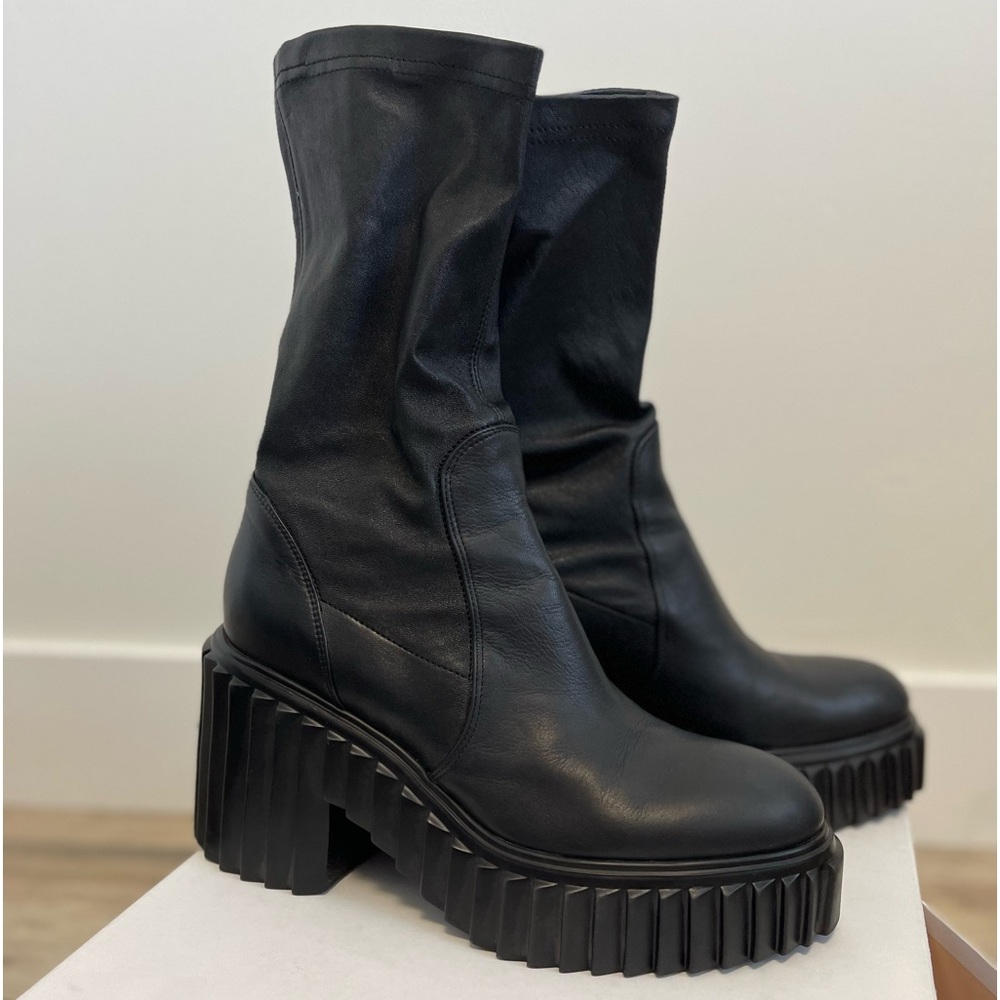 AGL Tiggy Sock booties Size 41 leather combat boot pull on style black boots - Picture 12 of 13